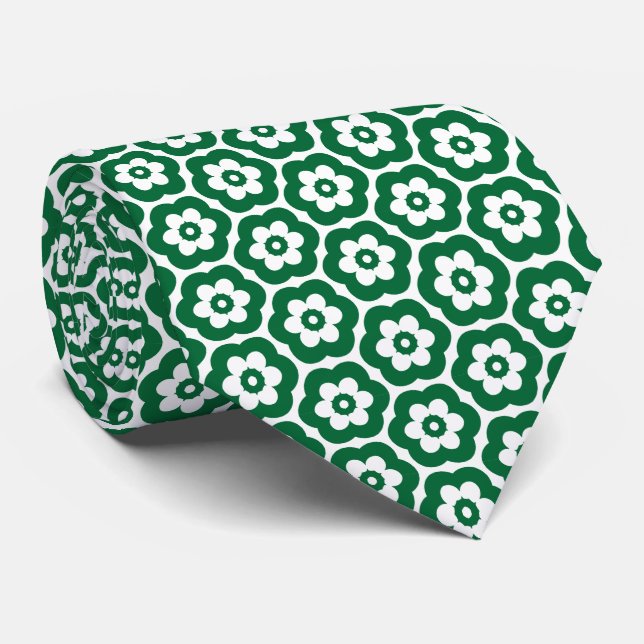 Geometric 280514 (03) - Forest Green on White Tie (Rolled)