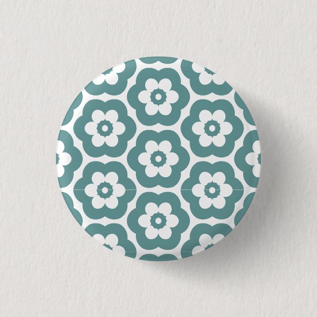 Geometric 290514 (3) - Ocean Green on White 3 Cm Round Badge (Front)