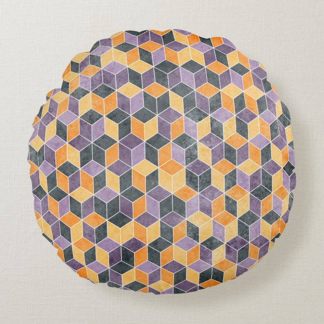 Geometric 3D Cube Seamless Pattern Round Cushion (Front)