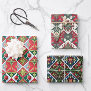 Geometric 50-60s Christmas colours red green white Wrapping Paper Sheet