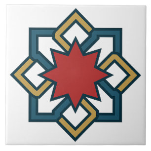 Geometric 8-Point Pattern in Crimson & Gold Tile