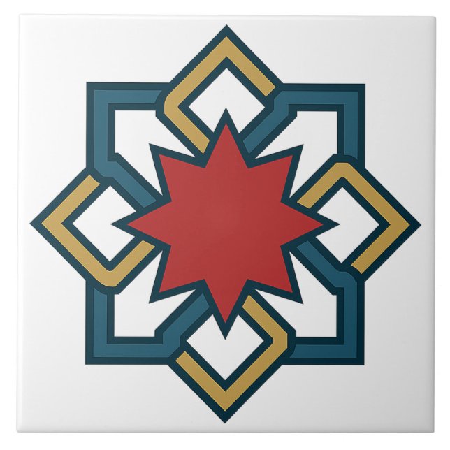 Geometric 8-Point Pattern in Crimson & Gold Tile (Front)