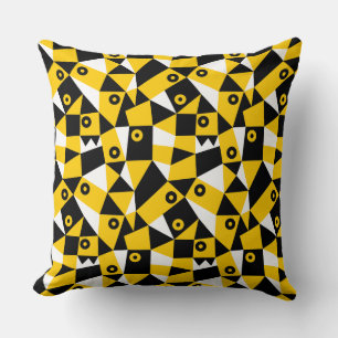 Geometric Abstract 030919 - Amber, Black and White Cushion
