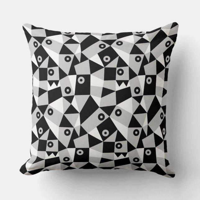 Geometric Abstract 030919 - Grey, Black and White Cushion (Front)