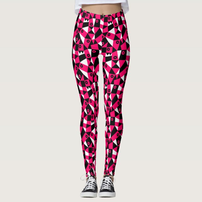 Geometric Abstract 030919 - Neon Red Leggings (Front)