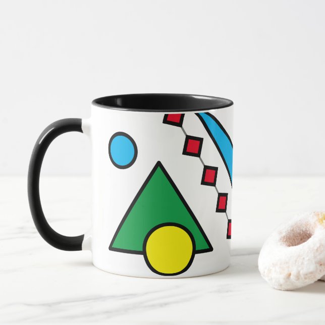 [Geometric Abstract #1] Bold Primary Colours Coffe Mug (With Donut)