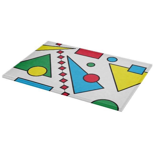 [Geometric Abstract #1] Bold Primary Colours Glass Cutting Board (Corner)