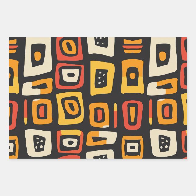 Geometric Abstract African Pattern Wrapping Paper Sheet (Front)