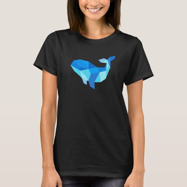Geometric Abstract Animal Graphic  Cool Blue Whale T-Shirt (Front)