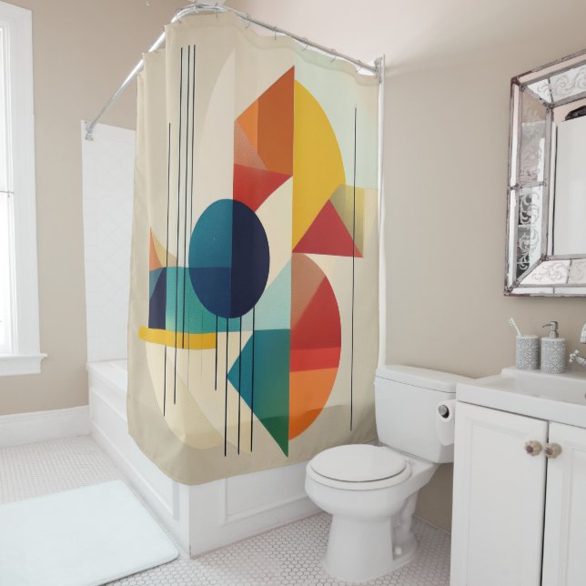 Geometric Abstract Art in Bauhaus Style Shower Curtain (In Situ)