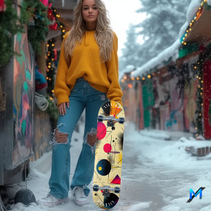 Geometric Abstract Art in Primary Colours Minimal Skateboard