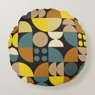 Geometric abstract artwork poster with colorful si round cushion