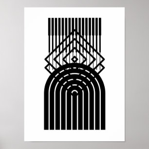 Geometric Abstract Black Mid Century Contemporary Poster