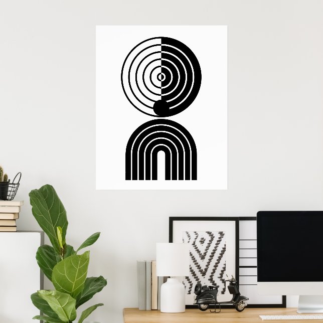 Geometric Abstract Black Mid Century Contemporary Poster (Home Office)