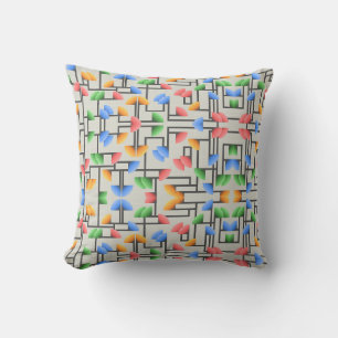 Geometric Abstract, blue, gold, coral, green Cushion