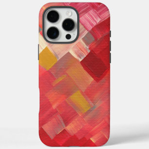 Geometric Abstract Brushstrokes Red, Pink & Gold iPhone 16 Pro Max Case