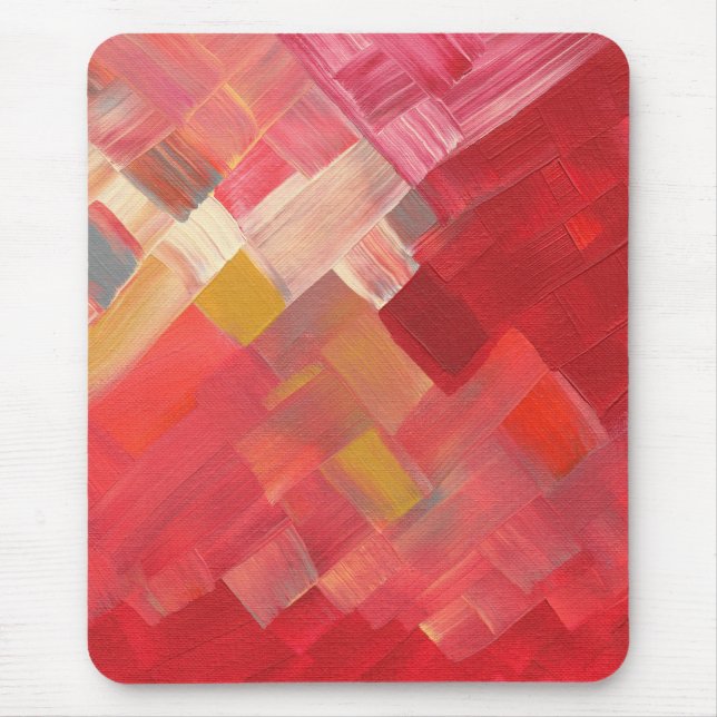 Geometric Abstract Brushstrokes Red, Pink & Gold Mouse Mat (Front)
