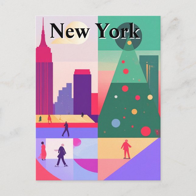 Geometric Abstract Christmas New York City Travel Postcard (Front)