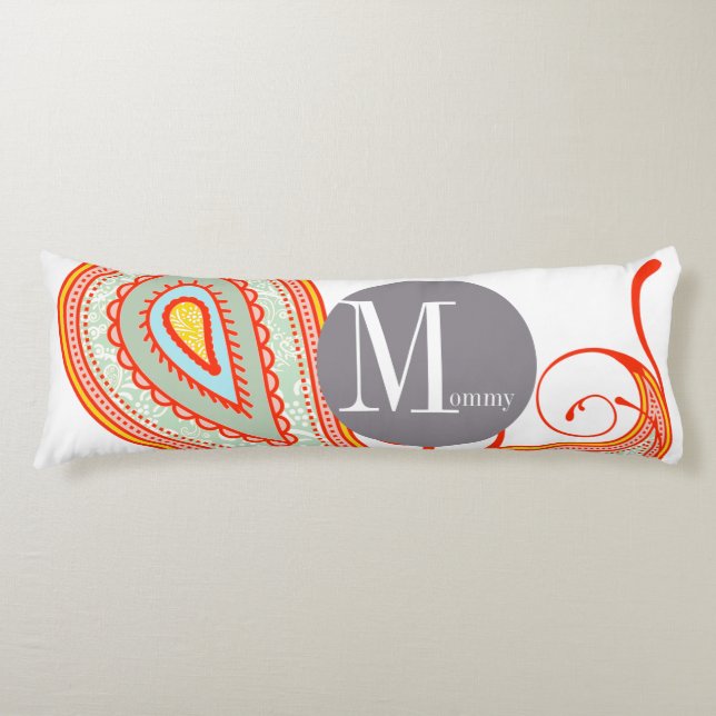 Geometric Abstract Circle Link Paisley Orange Mint Body Cushion (Front)
