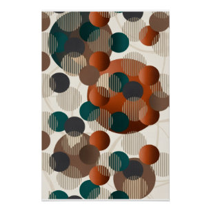 Geometric Abstract Circles Modern Brown And Blue F Poster