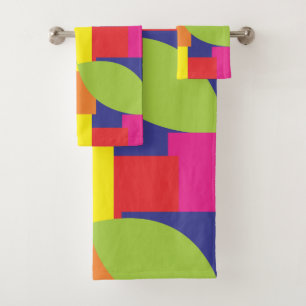 Geometric Abstract Colourful Square Leaf Pattern Bath Towel Set