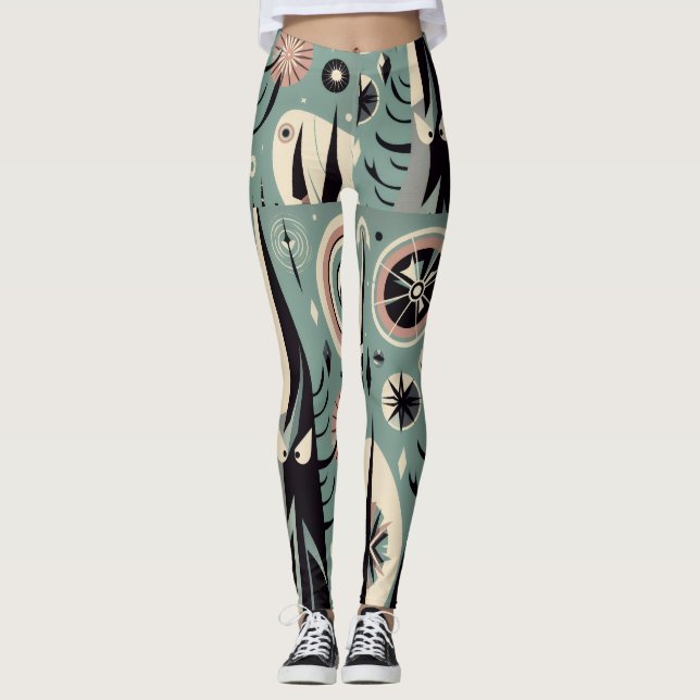 Geometric Abstract Cosmic Tree Design Leggings (Front)