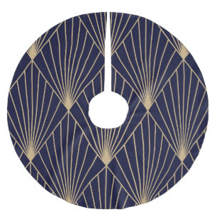 Geometric Abstract Dark Blue Gold Brushed Polyester Tree Skirt