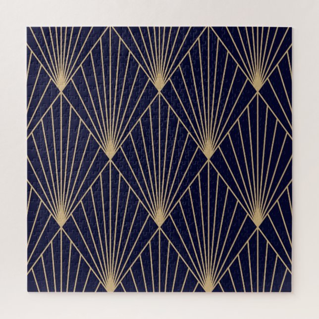 Geometric Abstract Dark Blue Gold Jigsaw Puzzle (Vertical)