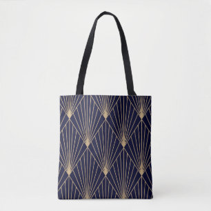 Geometric Abstract Dark Blue Gold Tote Bag