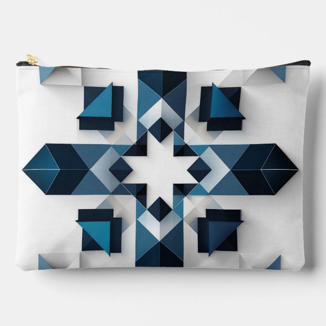 Geometric Abstract Design in Blue and White Accessory Pouch (Front)