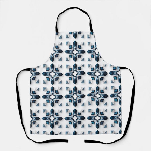 Geometric Abstract Design in Blue and White Apron (Front)