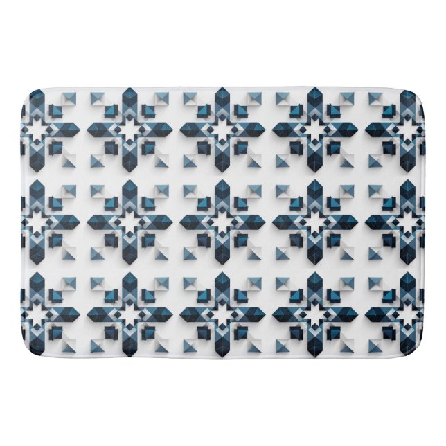 Geometric Abstract Design in Blue and White Bath Mat (Front)