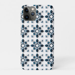 Geometric Abstract Design in Blue and White iPhone 11 Pro Case