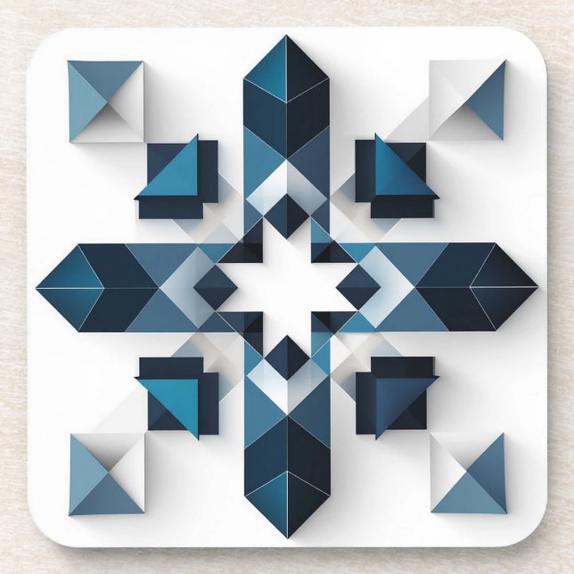 Geometric Abstract Design in Blue and White Coaster (Front)