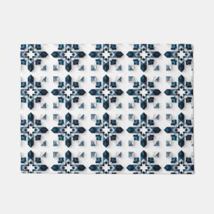Geometric Abstract Design in Blue and White Doormat