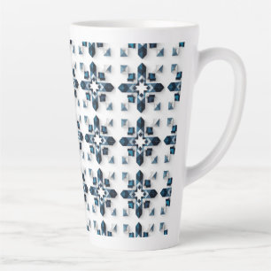 Geometric Abstract Design in Blue and White Latte Mug