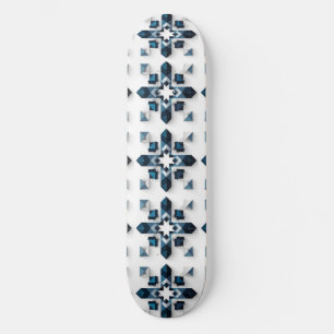 Geometric Abstract Design in Blue and White Skateboard