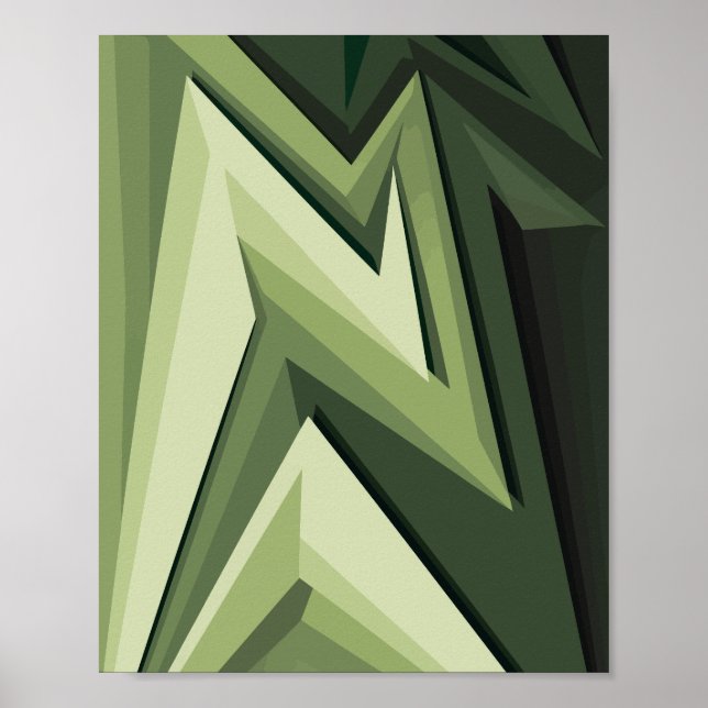 Geometric Abstract Design in Green Tones Poster (Front)