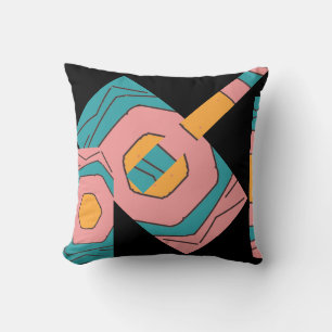 Geometric Abstract Design Turquoise, Gold, Pink Cushion