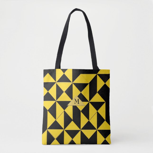 Geometric Abstract Gold Colour Triangles Tote Bag (Front)