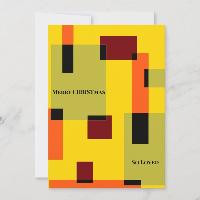 Geometric Abstract Green Orange Yellow Christmas Holiday Card (Front)