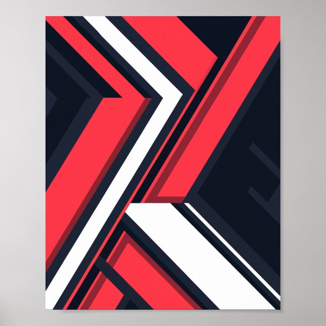 Geometric Abstract in Red, White and Black Poster (Front)