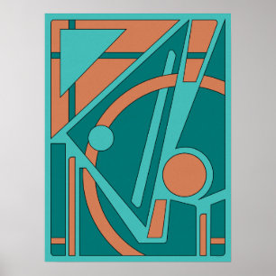 Geometric Abstract in Teal and Coral Poster