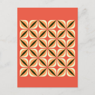 Geometric Abstract Leaves Flowers Orange Red Postcard