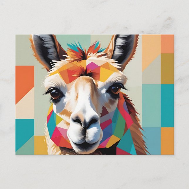 Geometric Abstract Llama Portrait with Bold Shapes Postcard (Front)