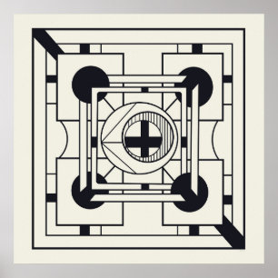 Geometric Abstract Modern Art in Cream & Eigengrau Poster