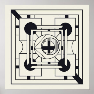 Geometric Abstract Modern Art in Cream & Eigengrau Poster