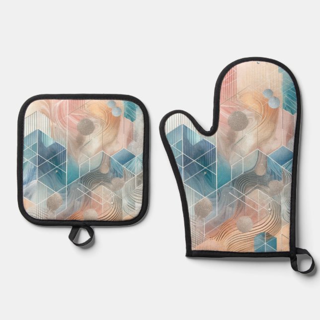 Geometric Abstract Oven Mitt & Pot Holder Set (Front)