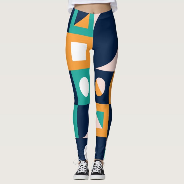 Geometric abstract pattern: colourful, modern desi leggings (Front)
