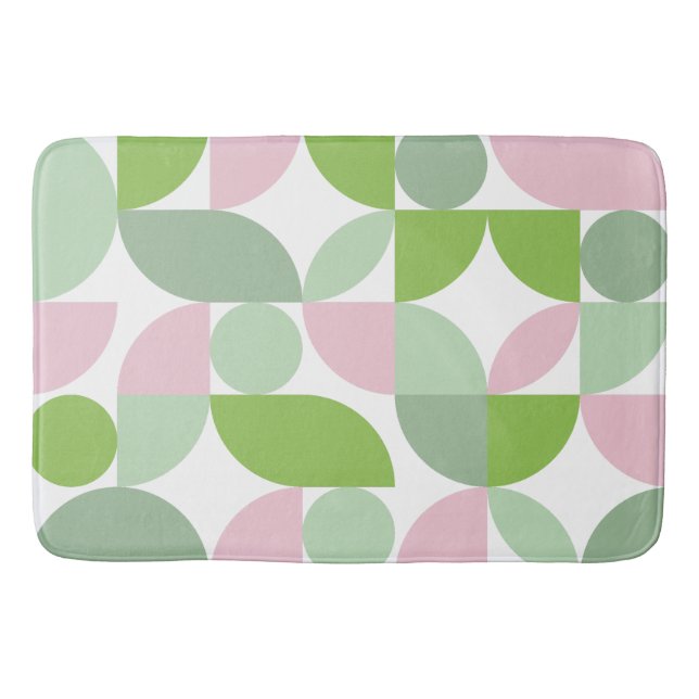 Geometric Abstract Pattern Pink and Green Bath Mat (Front)